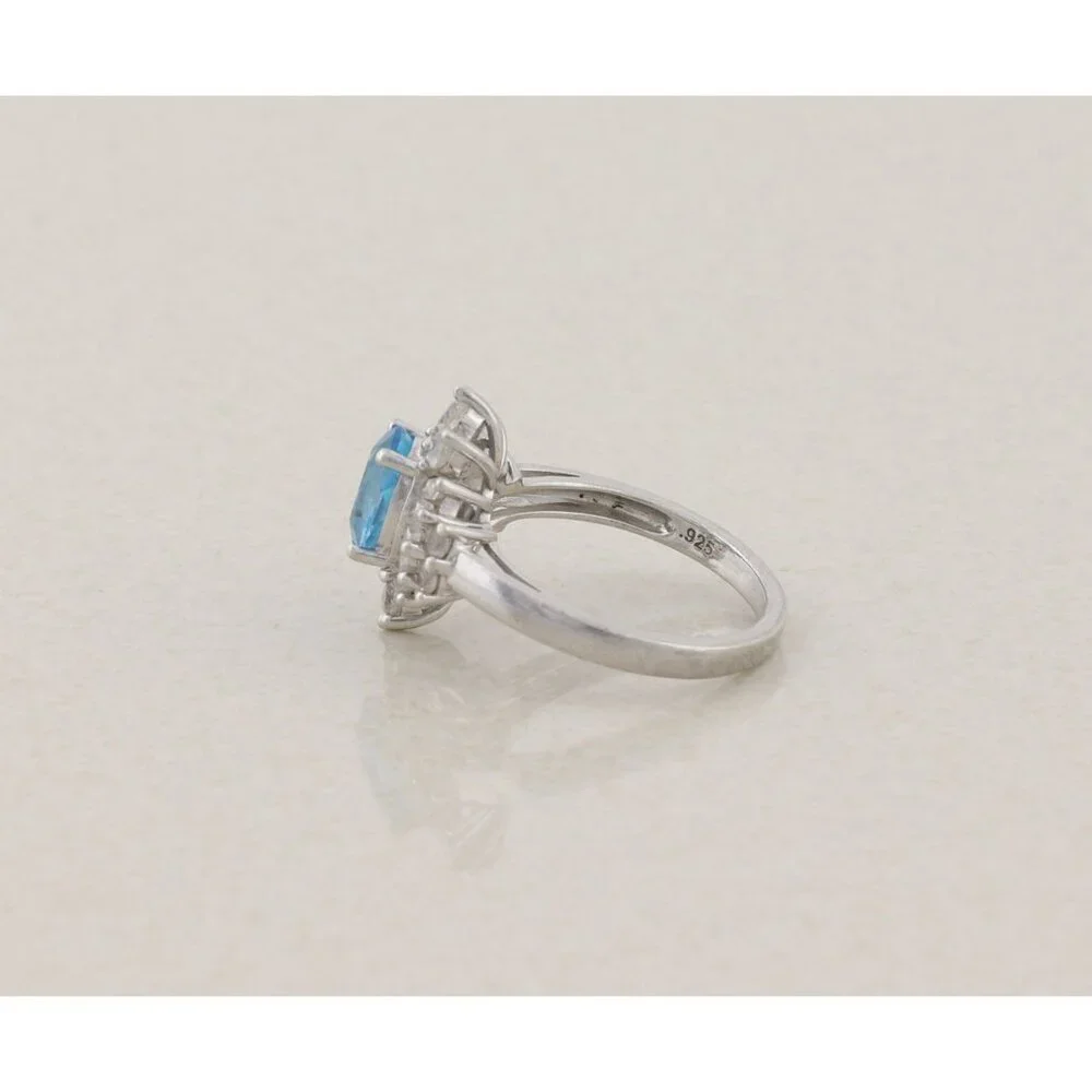 Sterling Silver Natural Blue Topaz and White Topaz Ring Ballerina Ring Size 7 - Picture 6 of 8